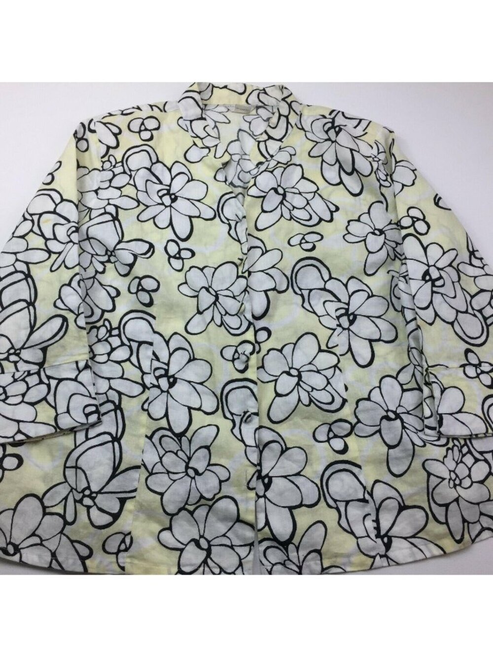 Sarah Spencer Women's Linen Shirt Yellow White Flowers Cloth Buttons Size 2X